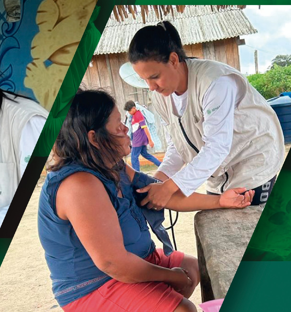 Profissional afere a pressão arterial de moradora de comunidade rural