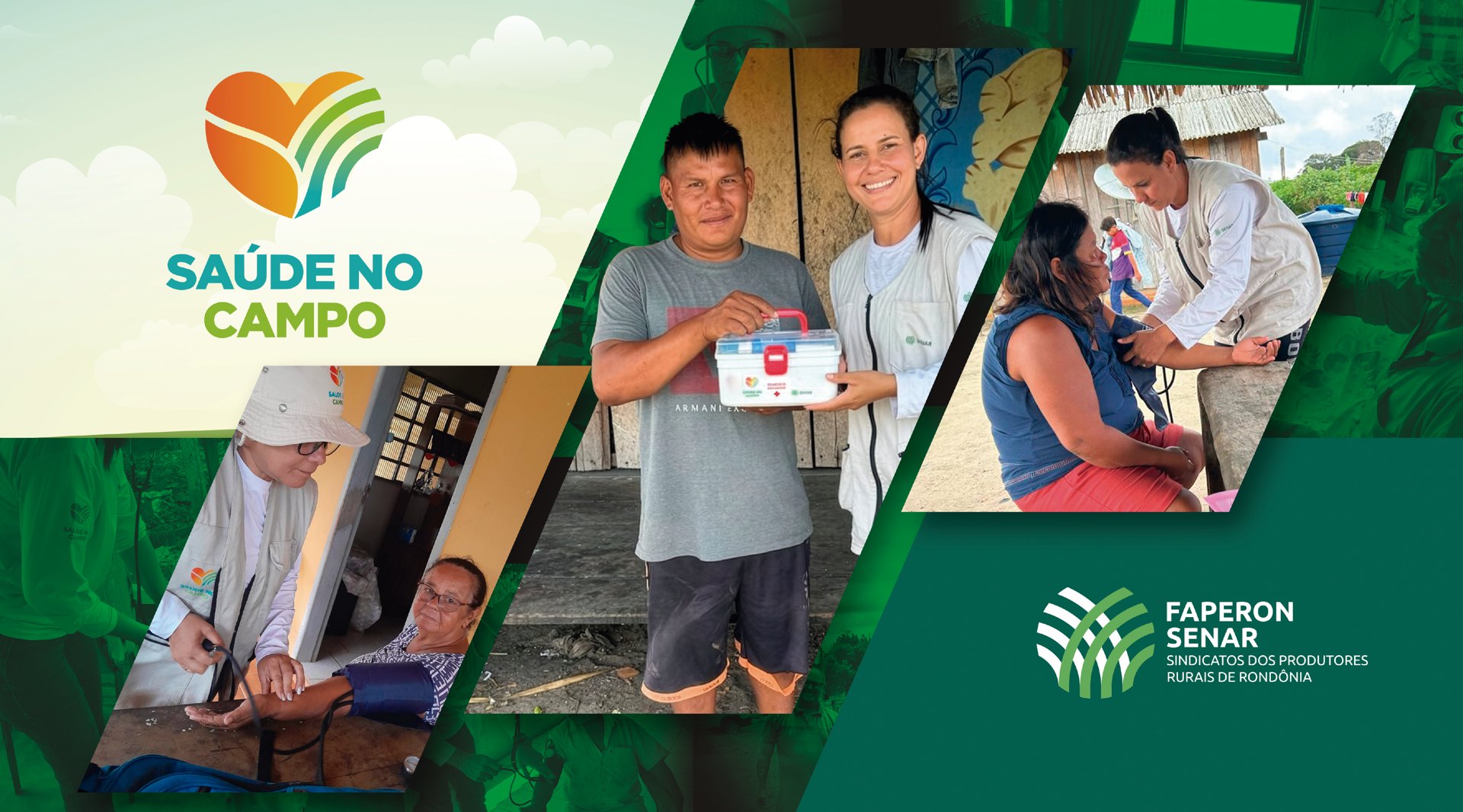 Composição de fotografias das ações do programa Saúde no Campo em Rondônia